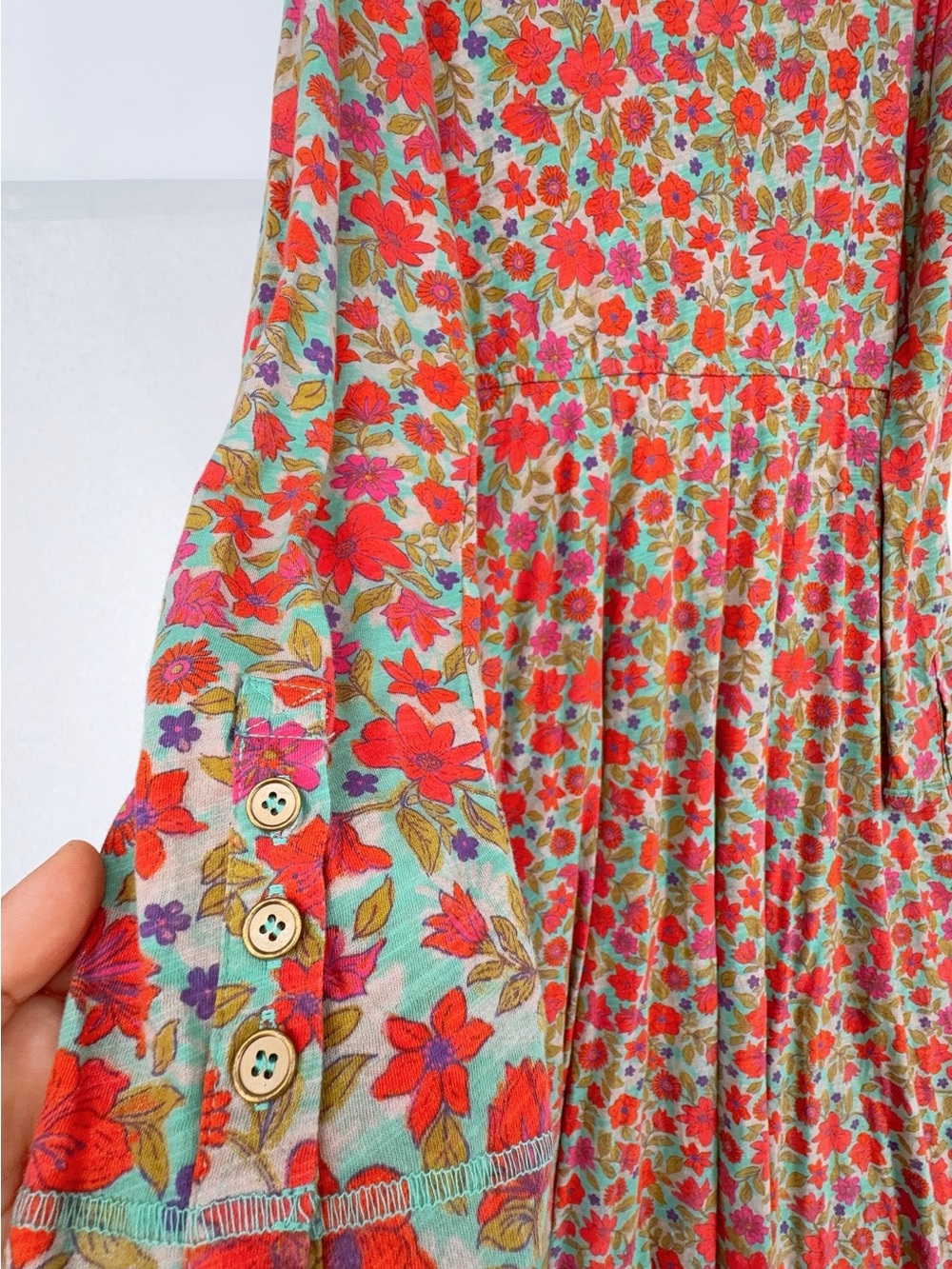 Natural Life Boho Floral Maxi Shirt Dress 100% Cotton Western Neon size L nwot - Picture 7 of 11